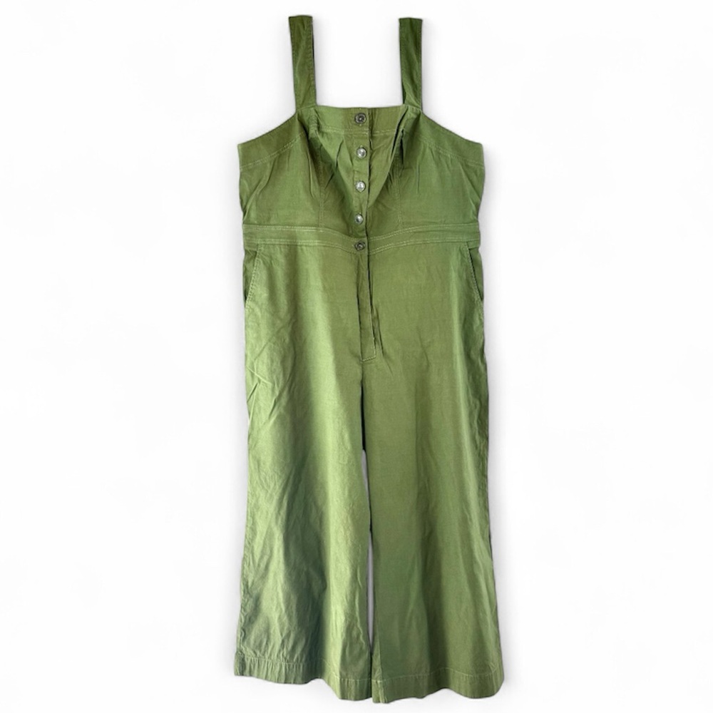 Maeve Anthropologie "The Colette" Green Sleeveless Cropped Wide Leg Jumpsuit - Picture 2 of 16